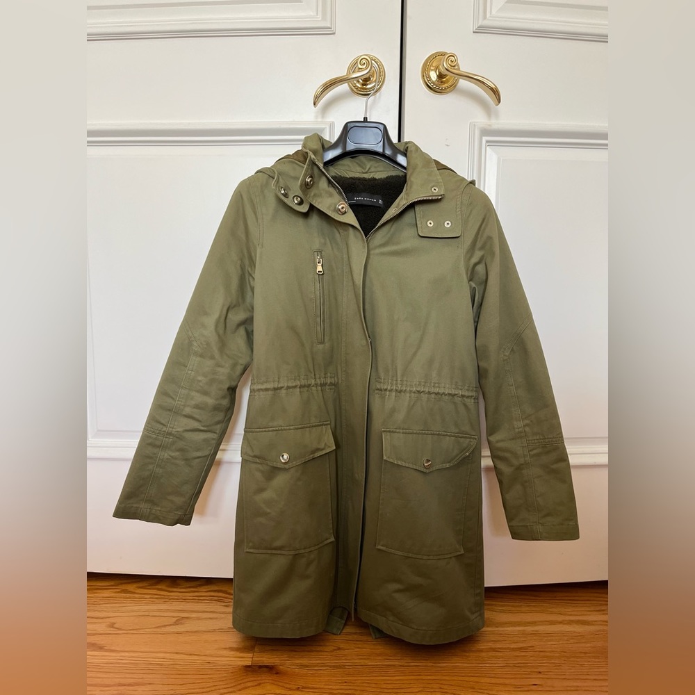 Zara Women Hunter Green Double-layered Padded Military Utility Jacket Size XS